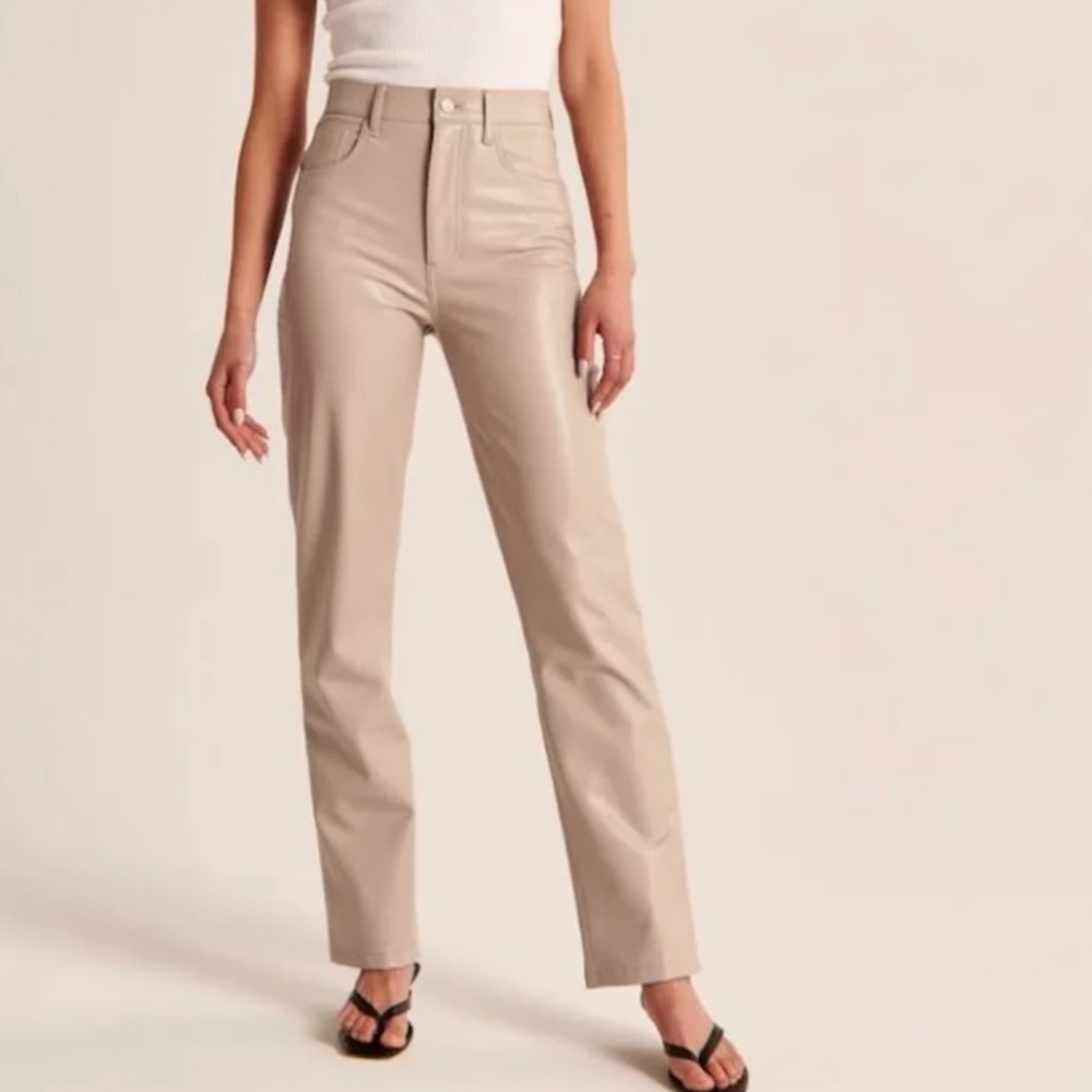 Abercrombie & Fitch The 90s Straight Pants Womens Taupe Vegan Leather |